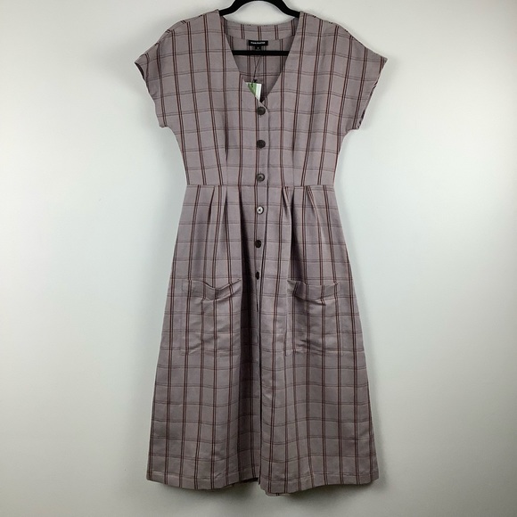 NWT Frank and Oak Linen-Tencel Plaid Midi Dress - Picture 2 of 7